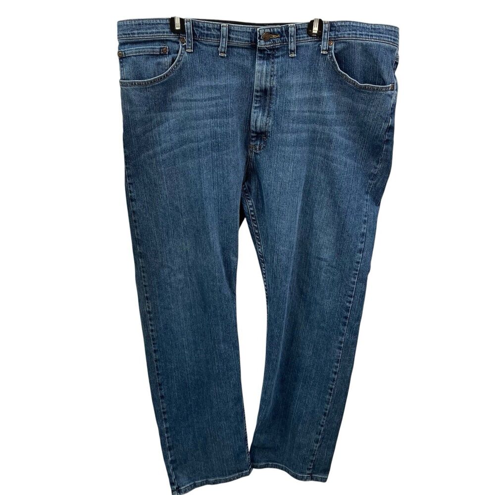 Wrangler Mens Denim Flat Front Straight Leg Stretch‎ Blue Jeans Size 44 X 32